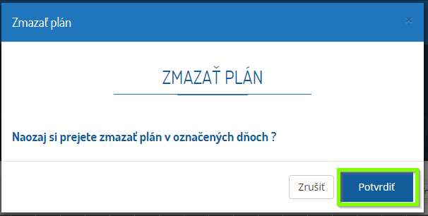 AMS Web planovanie potvrdenie zmazania planu